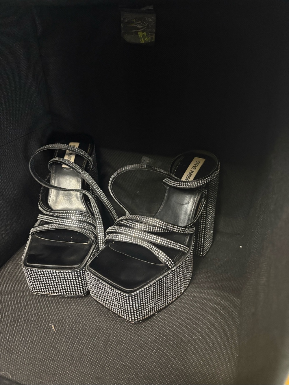 Steve Madden Black Crystal-Embellished Platform Sandals